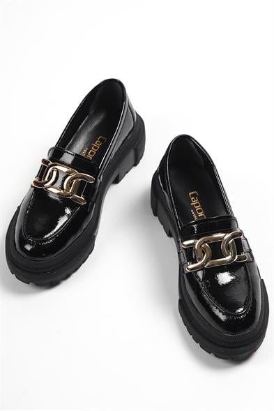 Capone Oval Toe Metal Accessory Track Sole Crinkly Patent Woman Loafer image 6