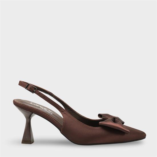 Capone Pam Blunt Pointed Toe Bow Open Back Satin Women Satin Brown Shoes image 2
