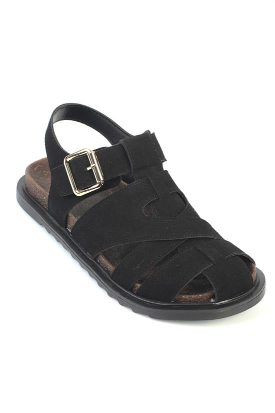Capone Penelopa Gladiator Suede Look Buckle Women Black Sandal