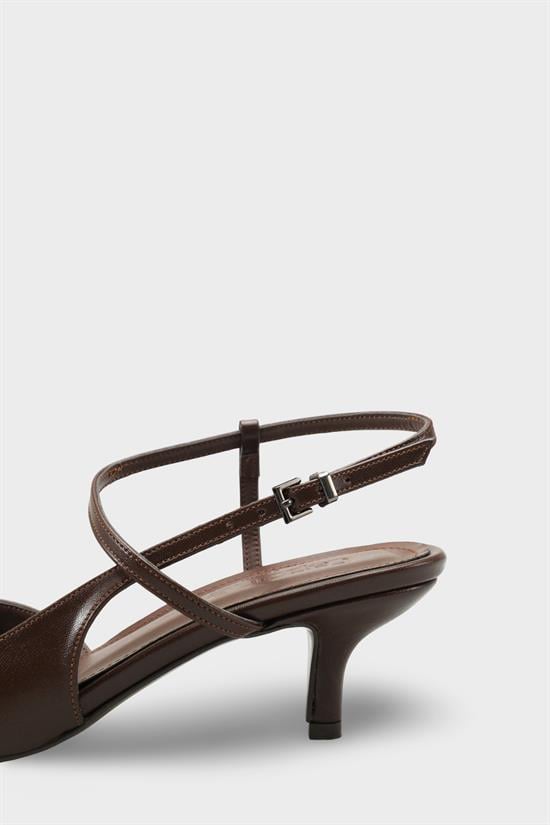 Capone Perla Pointed Toe Mid Heel Ankle Strap Women Brown Shoe image 5