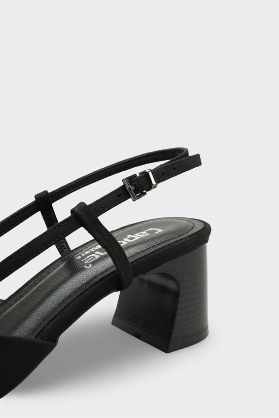 Capone Phelia Genuine Leather Lined Pointed Toe Mid Block Heel Suede Look Open Back Women Sued Black Shoe image 5