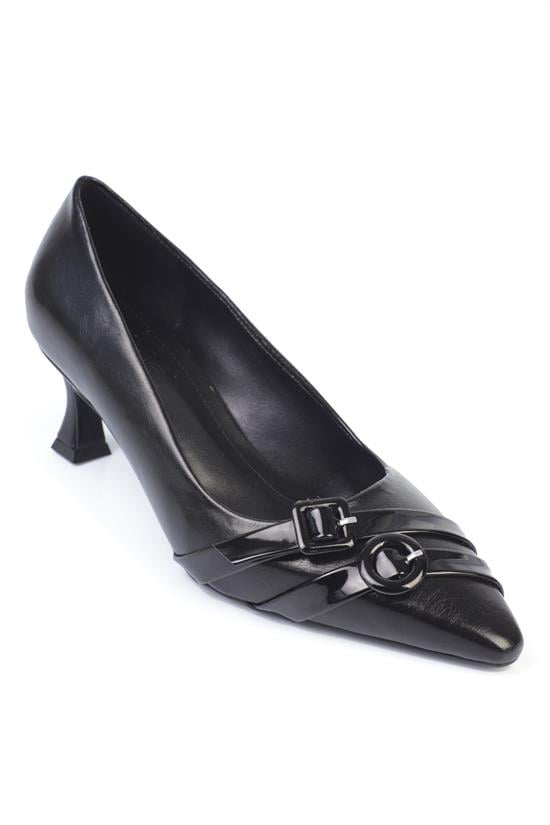 Capone Pointed Toe Buckled Mid-Heeled Women Black Shoes image 1
