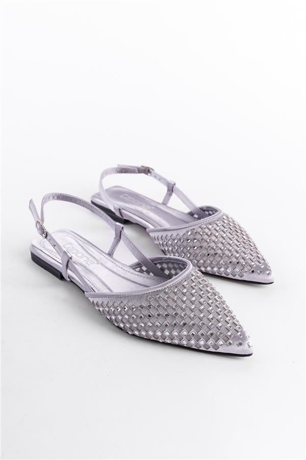 Capone Alene Pointed Toe Meshed Crystal Embellished Back Banded Women Silver Ballerina image 2