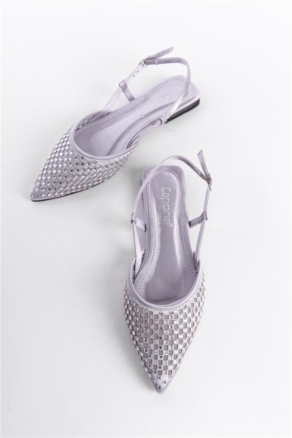 Capone Alene Pointed Toe Meshed Crystal Embellished Back Banded Women Silver Ballerina image 4