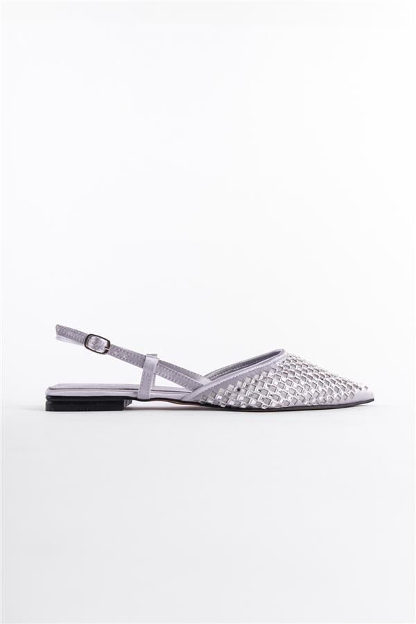 Capone Alene Pointed Toe Meshed Crystal Embellished Back Banded Women Silver Ballerina image 1