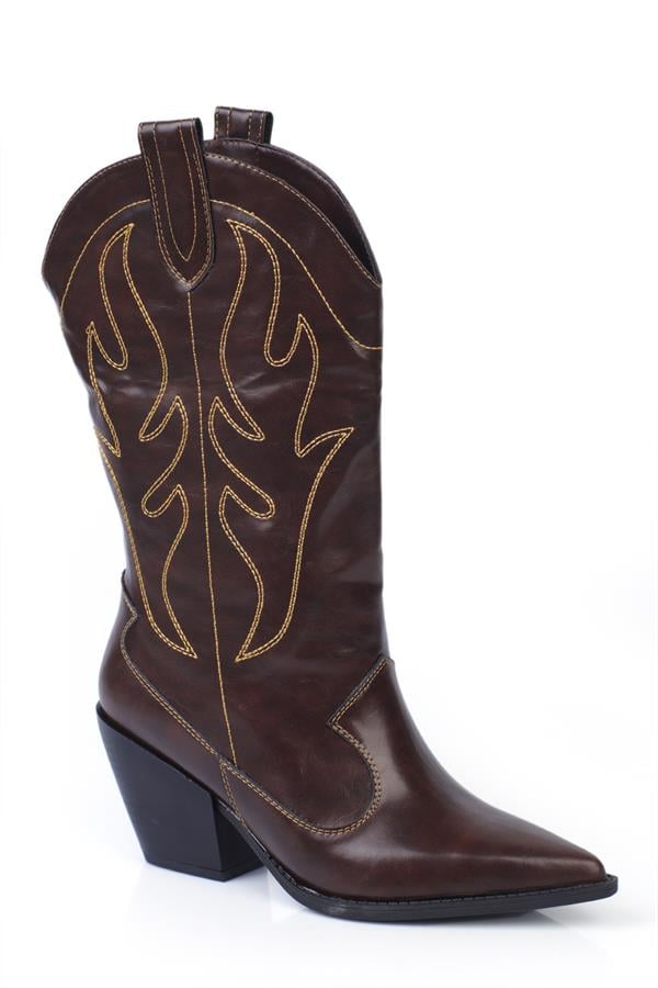 Capone Pointed-Toe Embroidered Women Brown Cowboy Boots image 1
