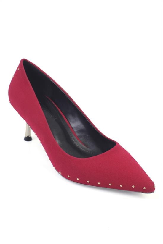 Capone Pointed Toe Metal Accessorized Metal Heeled Women Burgundy Stiletto image 1