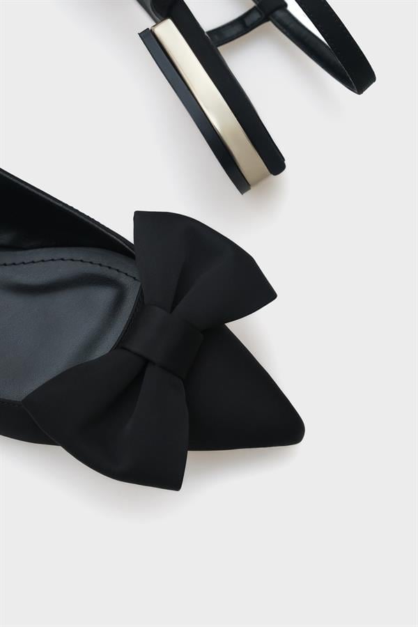 Capone Ania Pointed Toe Satin Open Back Women Satin Black Ballerinas image 6