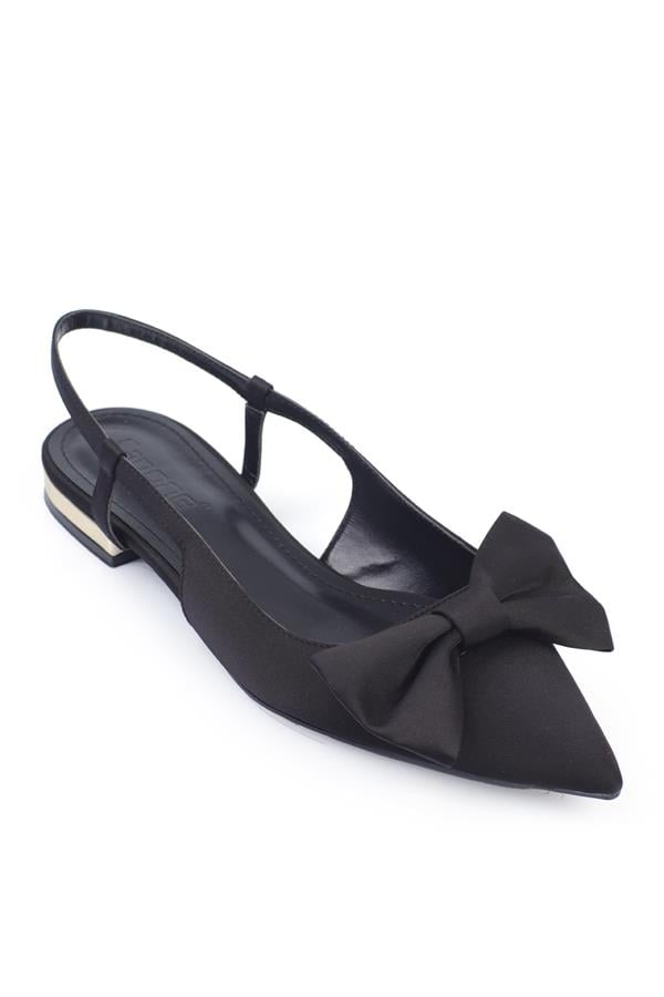 Capone Ania Pointed Toe Satin Open Back Women Satin Black Ballerinas