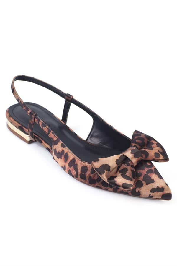 Capone Ania Pointed Toe Satin Open Back Women Satin Leopard Ballerinas