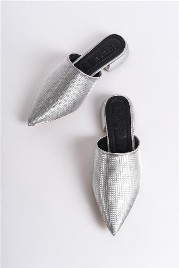 Capone Pointed Toe Short Heeled Closed Women Silver Sandals image 6