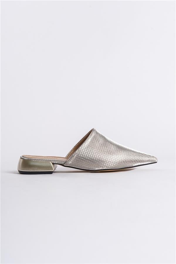 Capone Pointed Toe Short Heeled Closed Women Gold Sandals