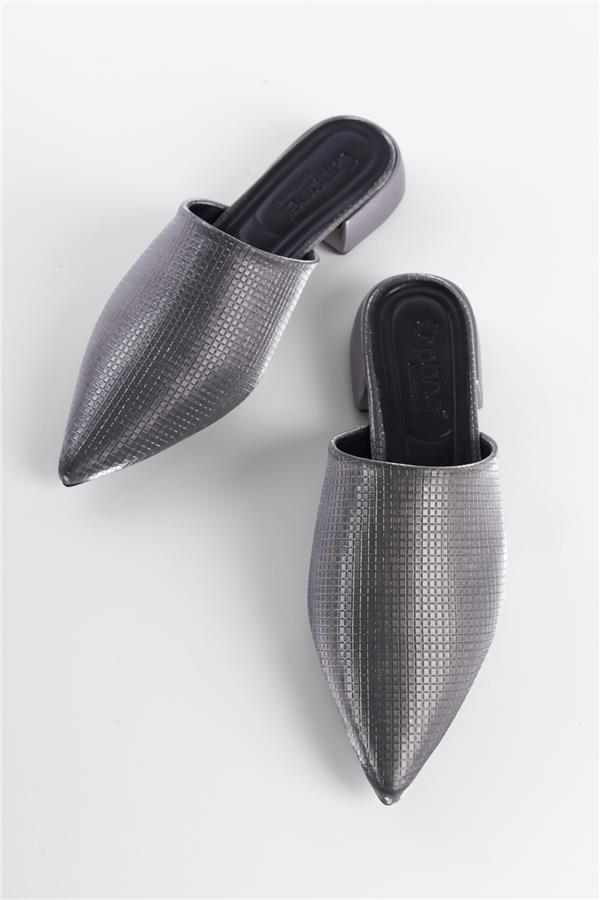 Capone Pointed Toe Short Heeled Closed Women Platıum Sandals image 4