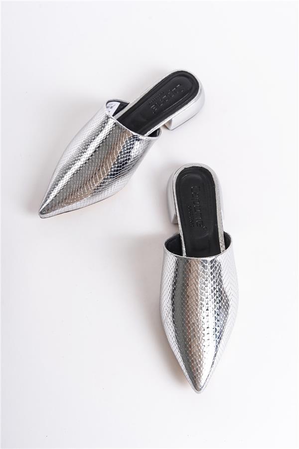 Capone Pointed Toe Short Heeled Closed Women Metallic Silver Sandals image 2