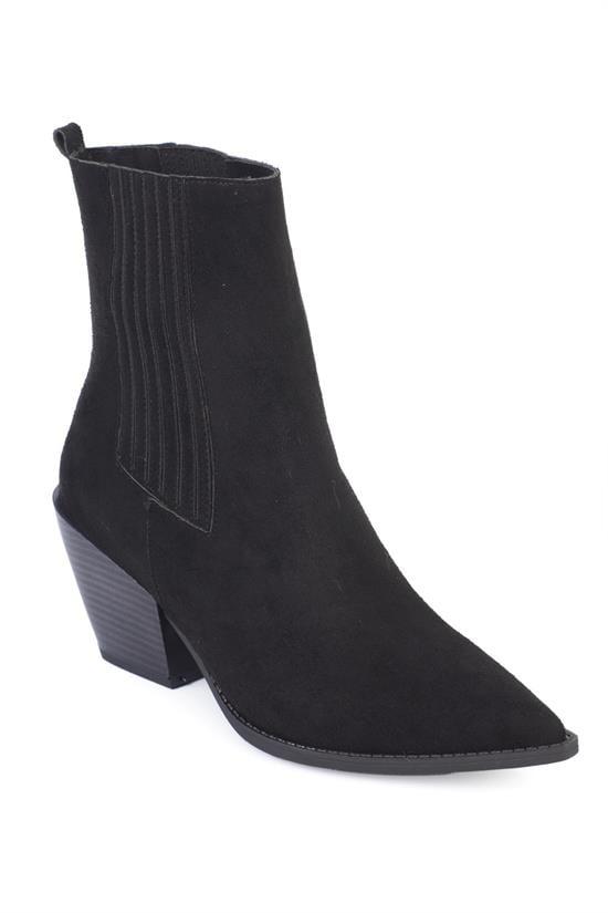 Capone Pointed-Toe Side Elastic Women Sued Black Cowboy Boots