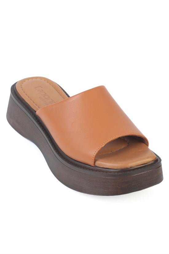 Capone Rachael Genuine Leather Wedge Heel Women Tan Sandal
