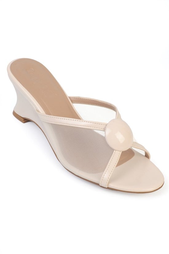 Capone Rachele Wedge Heel Mesh Elegant Women Ecru Sandal