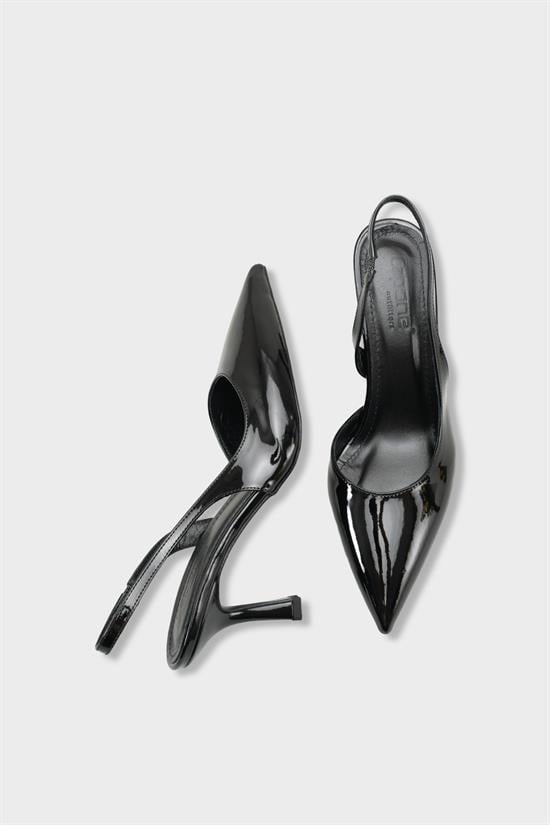 Capone Ramonda Genuine Leather Lined Pointed Toe Mid Heel Patent Look Open Back Women Patent Black Shoe image 6