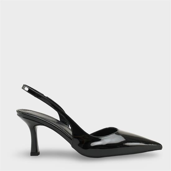 Capone Ramonda Genuine Leather Lined Pointed Toe Mid Heel Patent Look Open Back Women Patent Black Shoe image 2