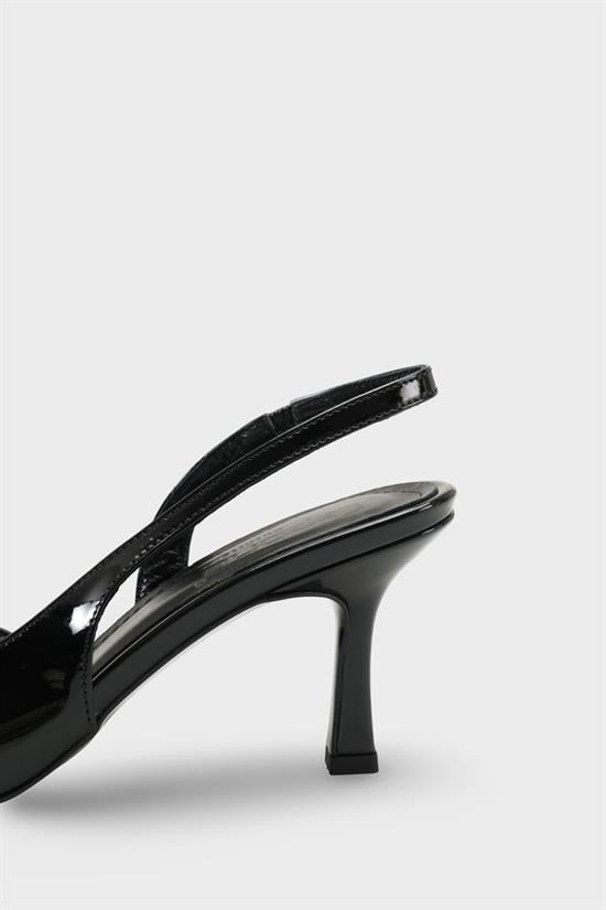 Capone Ramonda Genuine Leather Lined Pointed Toe Mid Heel Patent Look Open Back Women Patent Black Shoe image 5