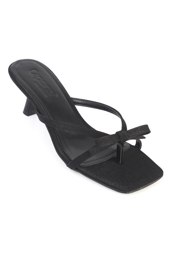Capone Rebekah Satin Mid Heel Square Toe Women Satin Black Sandal