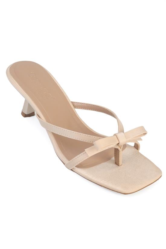 Capone Rebekah Satin Mid Heel Square Toe Women Satin Beige Sandal