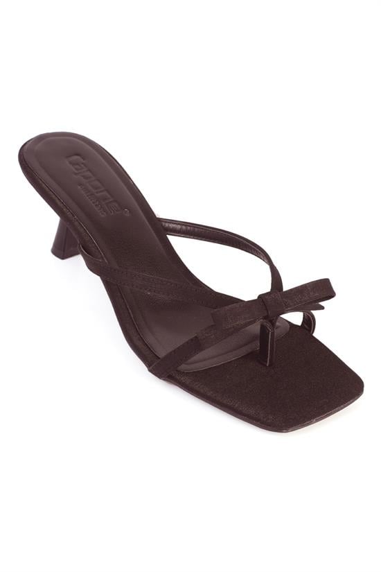 Capone Rebekah Satin Mid Heel Square Toe Women Satin Brown Sandal