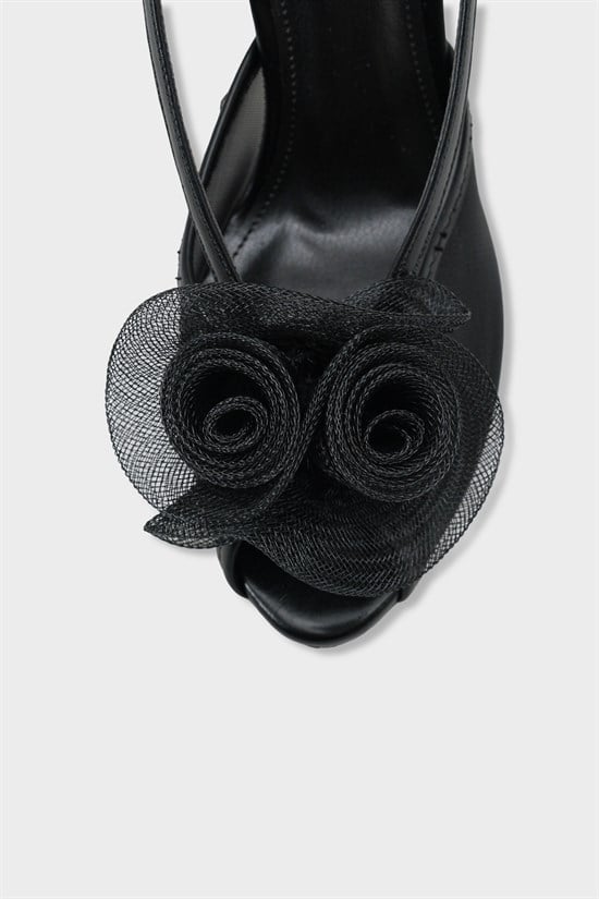 Capone  Reina Mesh Round Toe Bow Detail High Heel Strap Women Black Shoe image 4