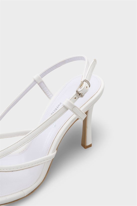 Capone  Reina Mesh Round Toe Bow Detail High Heel Strap Women White Shoe image 5