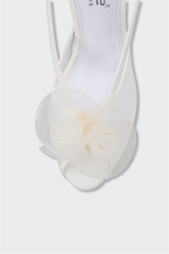 Capone  Reina Mesh Round Toe Bow Detail High Heel Strap Women White Shoe image 4