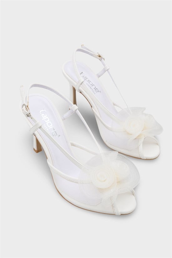 Capone  Reina Mesh Round Toe Bow Detail High Heel Strap Women White Shoe image 3