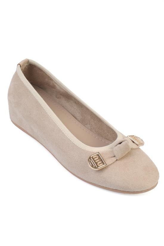 Capone Rena Suede Look Hidden Wedge Metal Buckle Women Sued Mink Ballet Flat