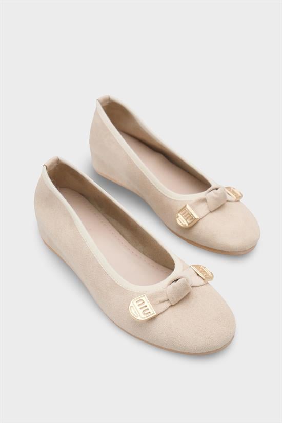 Capone Rena Suede Look Hidden Wedge Metal Buckle Women Sued Mink Ballet Flat image 3