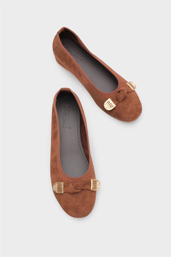 Capone Rena Suede Look Hidden Wedge Metal Buckle Women Sued Brown Ballet Flat image 3