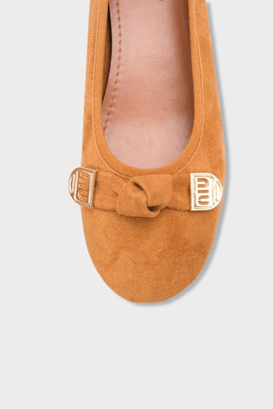 Capone Rena Suede Look Hidden Wedge Metal Buckle Women Sued Tan Ballet Flat image 4