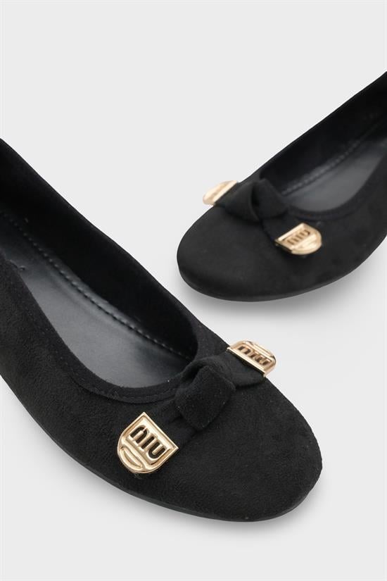 Capone Rena Suede Look Hidden Wedge Metal Buckle Women Sued Black Ballet Flat image 5