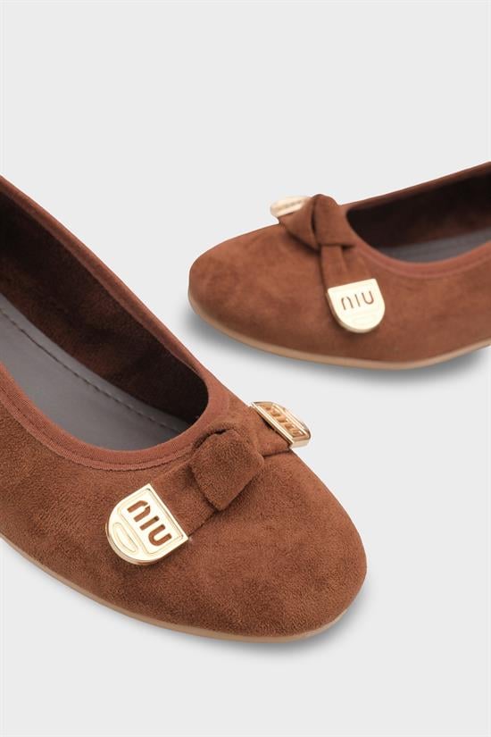 Capone Rena Suede Look Hidden Wedge Metal Buckle Women Sued Brown Ballet Flat image 5