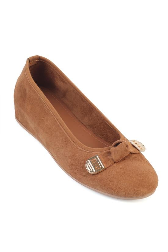 Capone Rena Suede Look Hidden Wedge Metal Buckle Women Sued Tan Ballet Flat