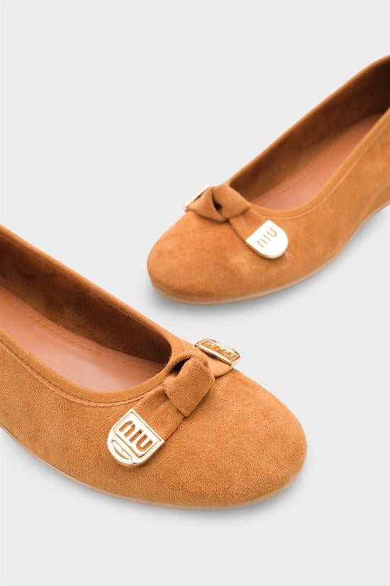 Capone Rena Suede Look Hidden Wedge Metal Buckle Women Sued Tan Ballet Flat image 5