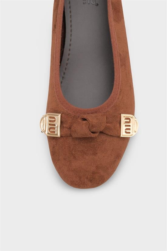 Capone Rena Suede Look Hidden Wedge Metal Buckle Women Sued Brown Ballet Flat image 4