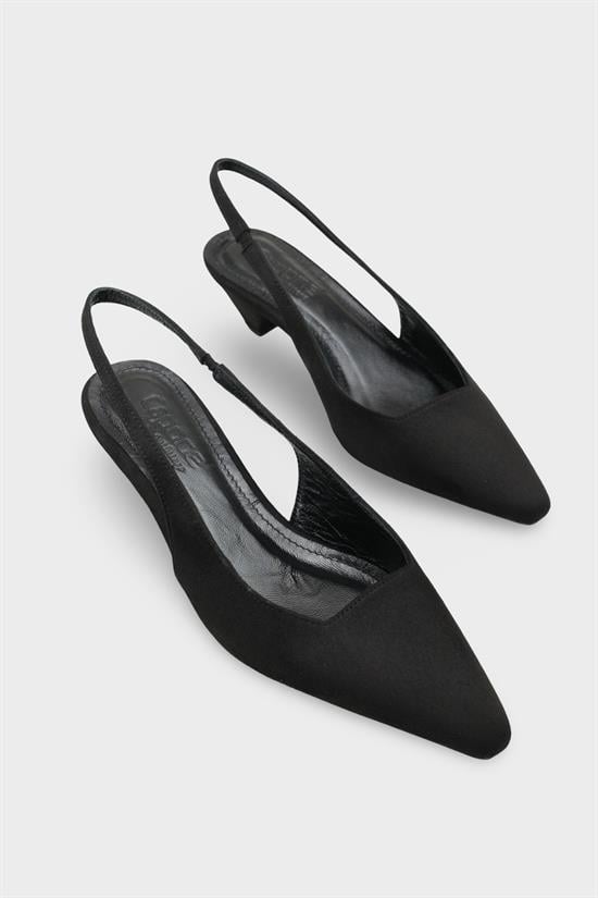 Capone Ricki Genuine Leather Lined Pointed Toe Mid Heel Suede Look Open Back Women Sued Black Shoe image 3