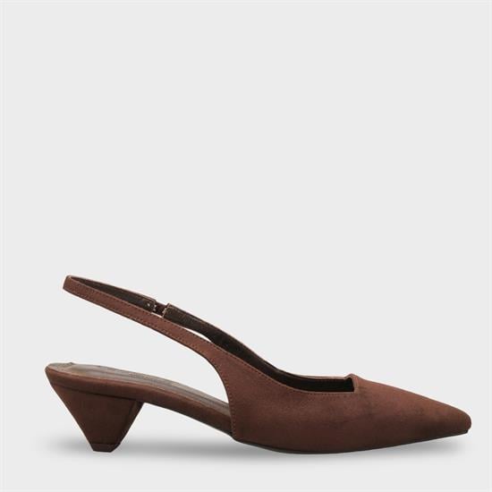 Capone Ricki Genuine Leather Lined Pointed Toe Mid Heel Suede Look Open Back Women Sued Brown Shoe image 2