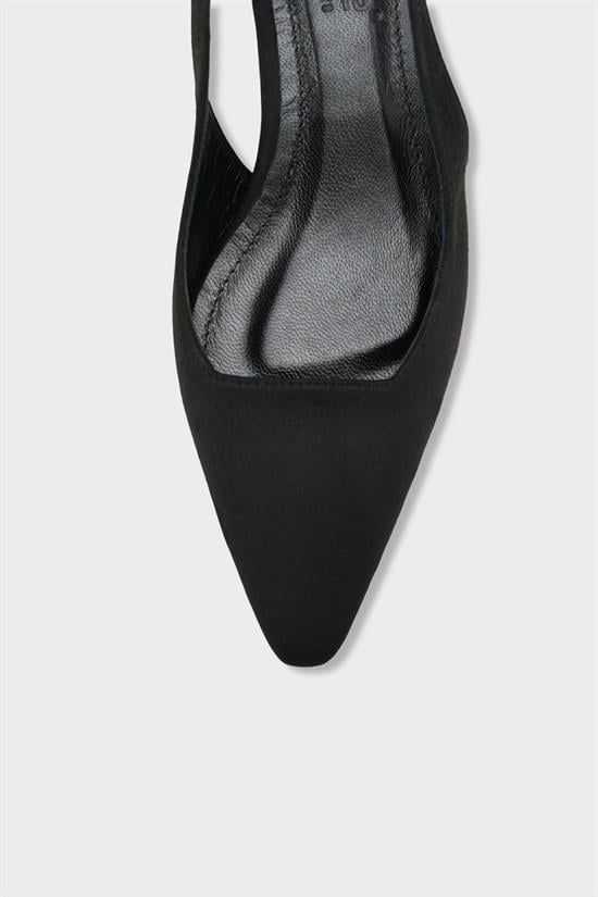 Capone Ricki Genuine Leather Lined Pointed Toe Mid Heel Suede Look Open Back Women Sued Black Shoe image 4