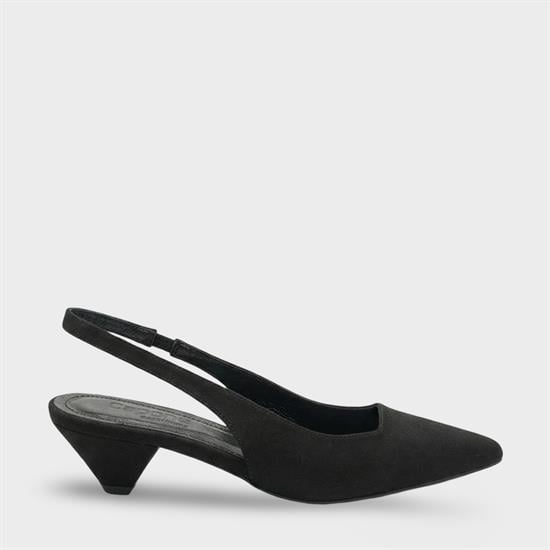 Capone Ricki Genuine Leather Lined Pointed Toe Mid Heel Suede Look Open Back Women Sued Black Shoe image 2