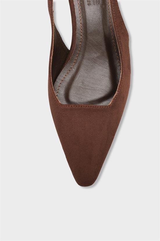 Capone Ricki Genuine Leather Lined Pointed Toe Mid Heel Suede Look Open Back Women Sued Brown Shoe image 4