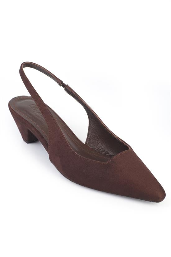 Capone Ricki Genuine Leather Lined Pointed Toe Mid Heel Suede Look Open Back Women Sued Brown Shoe