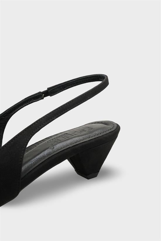 Capone Ricki Genuine Leather Lined Pointed Toe Mid Heel Suede Look Open Back Women Sued Black Shoe image 5