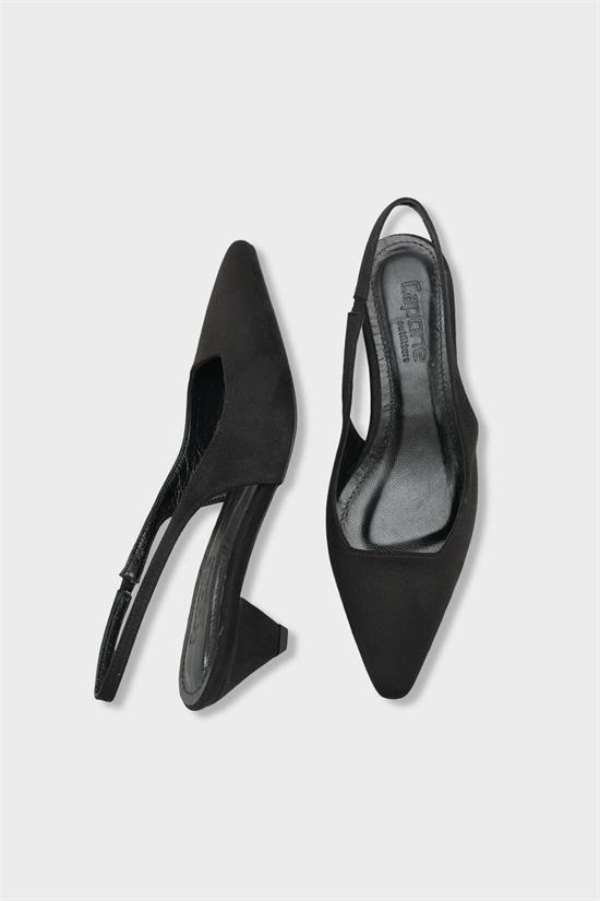 Capone Ricki Genuine Leather Lined Pointed Toe Mid Heel Suede Look Open Back Women Sued Black Shoe image 6