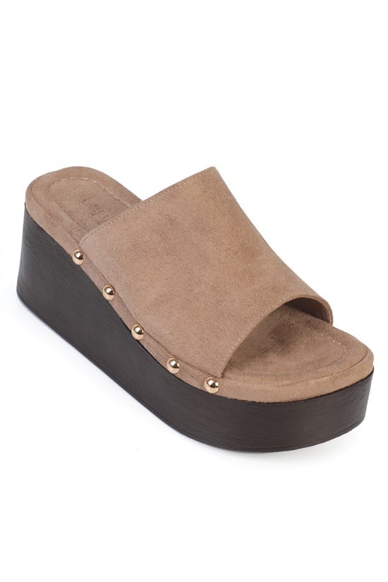 Capone Rina Suede Crystal Embellished Wedge Heel Casual Women Sued Mink Sandal