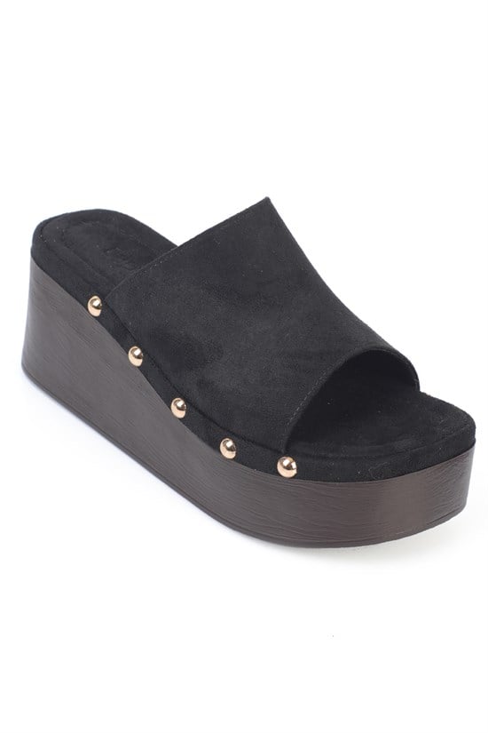 Capone Rina Suede Crystal Embellished Wedge Heel Casual Women Sued Black Sandal
